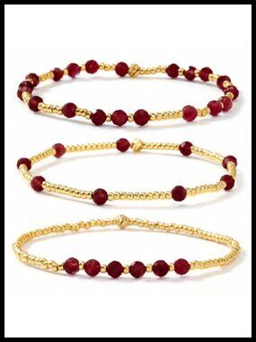 Gold Plated Stretch Bead Bracelet Set Stackable Womens Jewelry